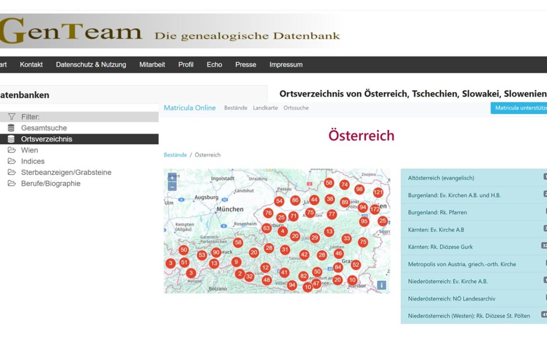 Erfolgreich mit GenTeam und Matricula Eure Ahnen finden (257. ÖFR-Online-Genealogiestammtisch)